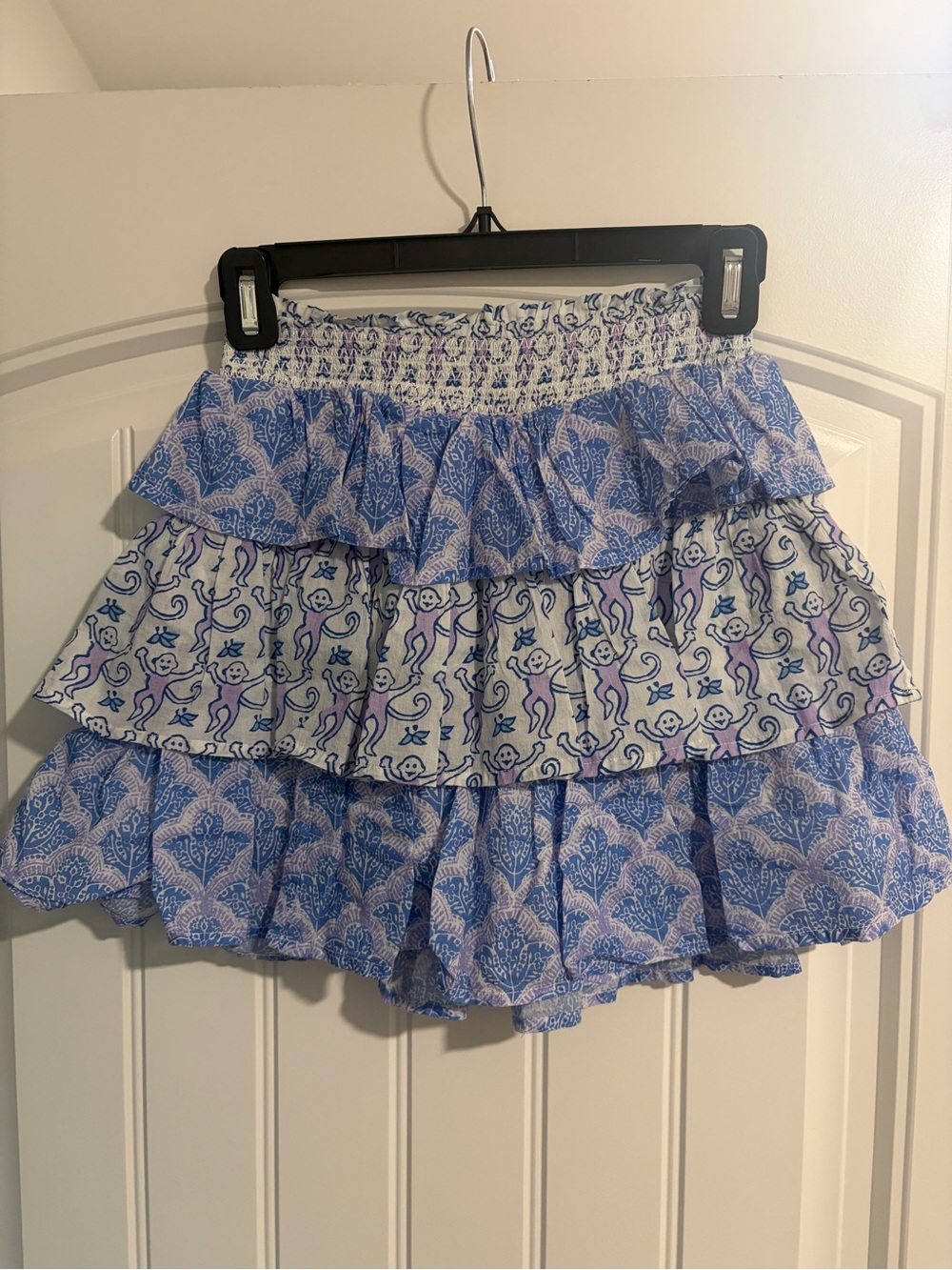 Roller Rabbit Blue and White Tiered Ruffle Mini Skirt